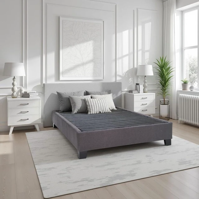 Main image of Hassyee Queen Size Modern Upholstered Platform Bed, Wood Panel Bed Mattress Foundation, Minimalist Lift Up Storage Beds for Master Bedroom Guest Room Apartment Living Space, No Box Spring Needed