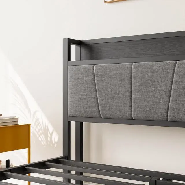Alt view image 4 of 7 - Hassyee Twin/Queen/Full Size Upholstered Platform Bed Frame with Storage Headboard and Footboard, Metal Panel Bed Frame with USB Charging Station for Master Bedroom Guest Room (Full Size + Black)