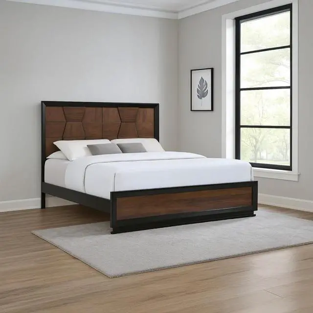 Main image of King/Queen Size Solid Wood Platform Bed with Hight Headboard and Footboard, Panel Bed Mattress Foundation with Slat Support for Guest Room Apartment Bedroom, No Box Spring Needed (Walnut King)
