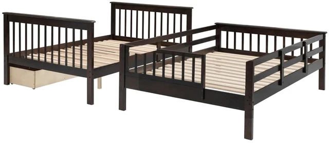 Alt view image 7 of 7 - Hassyee Full-Over-Full Wood Bunk Bed with Staircase and Storage Drawers, Dorm Bed with Guard Rails and Slat Support for Guest Room Apartment Bedroom, No Box Spring Needed (Espresso Full-Over-Full)