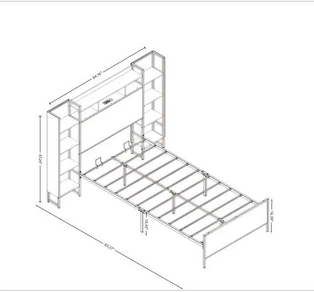 Alt view image 2 of 7 - Queen/King/Twin/Full Size Metal Platform Bed Frame with USB Charging Station and Storage Headboard, Panel Bed Mattress Foundation with LED Light for Guest Room Apartment Bedroom (Black + Twin)