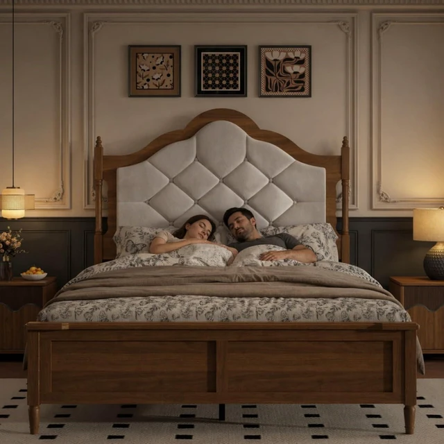 Alt view image 7 of 7 - Hassyee Queen/Full Size Platform Bed with Upholstered Headboard and Footboard, Mid Century Panel Bed Mattress Foundation with Wooden Slat Support for Guest Room Apartment Bedroom (Brown Queen)