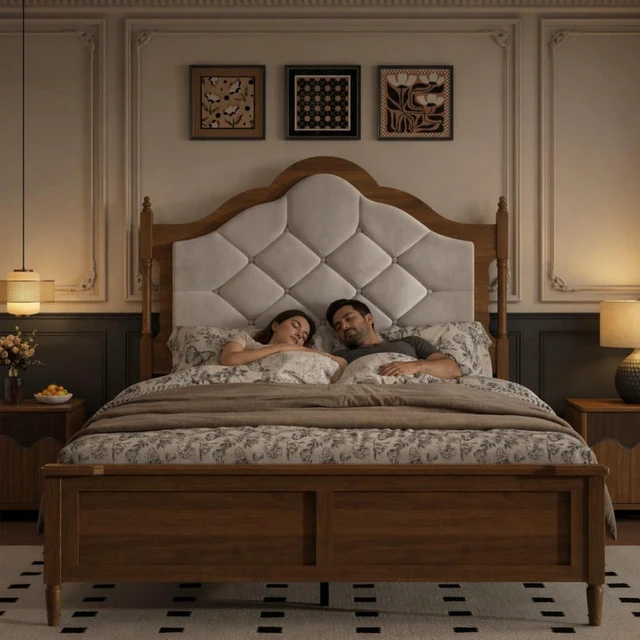 Alt view image 6 of 7 - Hassyee Queen/Full Size Platform Bed with Upholstered Headboard and Footboard, Mid Century Panel Bed Mattress Foundation with Wooden Slat Support for Guest Room Apartment Bedroom (Brown Full)