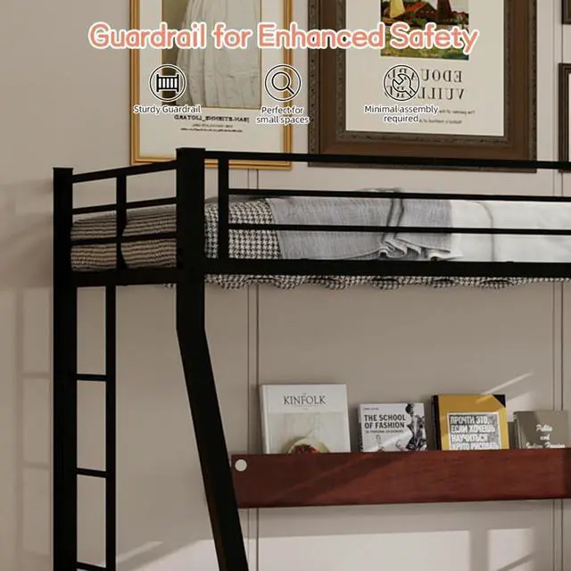 Alt view image 7 of 7 - Metal Triple Bunk Bed with Pull-Out Trundle and Slat Support, Heavy-Duty Steel Dorm Bed with Safety Guardrails and Ladders, Ideal for Teens Guest Room Apartment Bedroom (Black Twin-XL Over Queen)