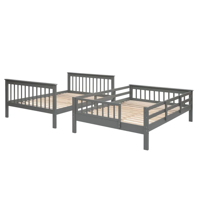 Alt view image 7 of 7 - Hassyee Full Over Full Solid Wood Bunk Bed with Storage Staircase and Guard Rail, Modern Dorm Bed with Slat Support for Boys Girls Teens Shared Room Bedroom Guest Room (Gray Full Over Full)