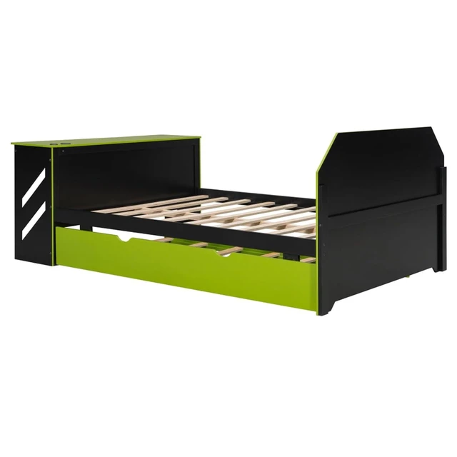 Alt view image 5 of 7 - Hassyee Full Size Wooden Daybed with Pull-Out Trundle, Modern Platform Bed with USB Port and Slat Support, Sofa Beds with Desk for Boys Girls Teens Gaming Room Guest Room Bedroom (Green Full)