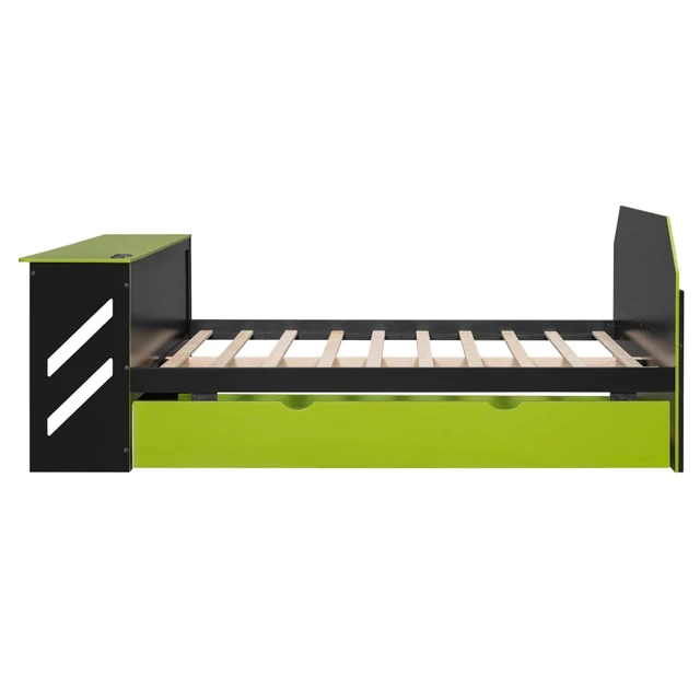 Alt view image 7 of 7 - Hassyee Full Size Wooden Daybed with Pull-Out Trundle, Modern Platform Bed with USB Port and Slat Support, Sofa Beds with Desk for Boys Girls Teens Gaming Room Guest Room Bedroom (Green Full)