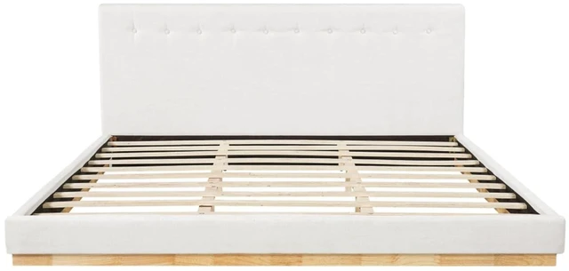 Alt view image 6 of 7 - Hassyee King Size Solid Wood Platform Bed with Upholstered Headboard, Modern Panel Bed Mattress Foundation with Sturdy Slat Support, Grounded Beds for Master Bedroom Guest Room, Noise-Free