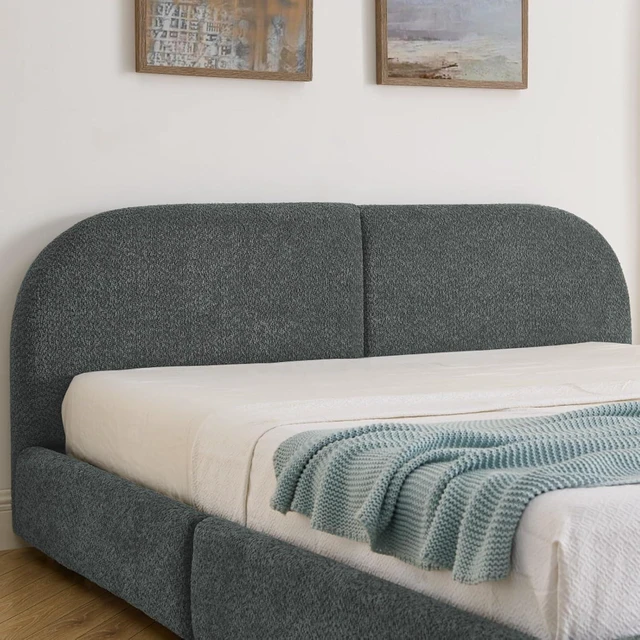 Alt view image 5 of 7 - Hassyee Queen Size Upholstered Platform Bed Frame with Tall Curved Headboard, Modern Panel Bed Mattress Foundation with 4 Storage Drawers for Bedroom Guest Room Apartment (Dark Gray Queen)