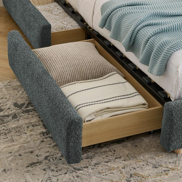 Alt view image 6 of 7 - Hassyee Queen Size Upholstered Platform Bed Frame with Tall Curved Headboard, Modern Panel Bed Mattress Foundation with 4 Storage Drawers for Bedroom Guest Room Apartment (Dark Gray Queen)