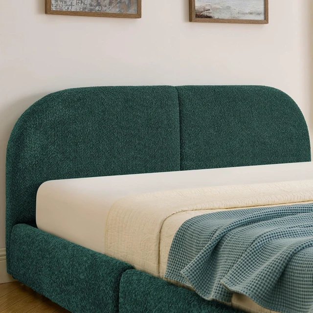 Alt view image 5 of 7 - Hassyee Queen Size Upholstered Platform Bed Frame with Tall Curved Headboard, Modern Panel Bed Mattress Foundation with 4 Storage Drawers for Bedroom Guest Room Apartment (Green Queen)