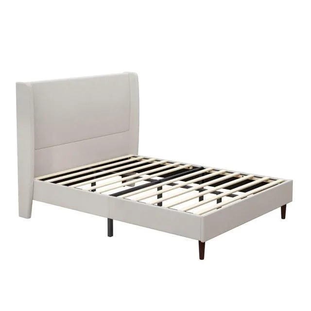 Alt view image 7 of 7 - King/Queen Size Upholstered Platform Bed Frame with High Headboard, Panel Bed Mattress Foundation with Wooden Slat Support for Guest Room Apartment Bedroom, No Box Spring Needed (White+Queen+Chenille)