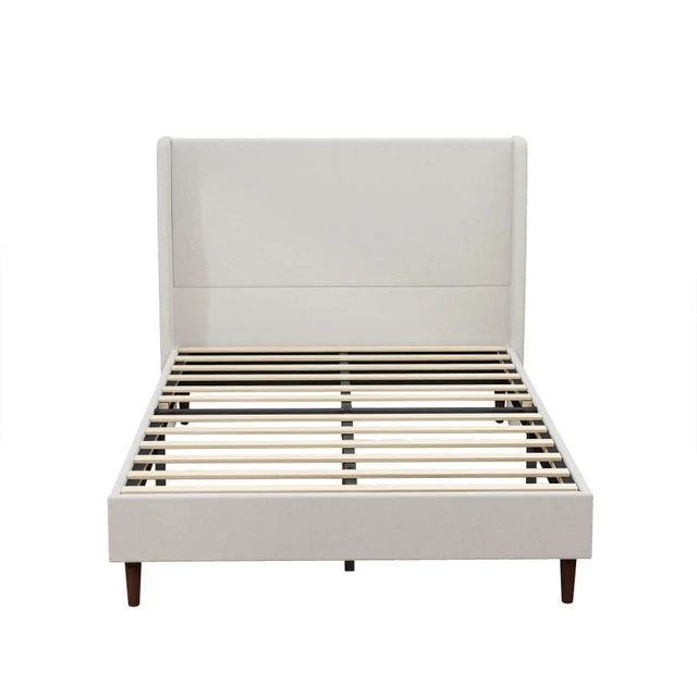 Alt view image 6 of 7 - King/Queen Size Upholstered Platform Bed Frame with High Headboard, Panel Bed Mattress Foundation with Wooden Slat Support for Guest Room Apartment Bedroom, No Box Spring Needed (White+Queen+Chenille)