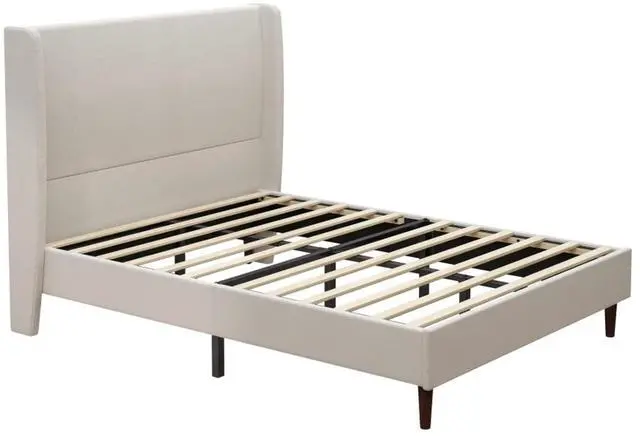 Alt view image 7 of 7 - King/Queen Size Upholstered Platform Bed Frame with High Headboard, Panel Bed Mattress Foundation with Wooden Slat Support for Guest Room Apartment Bedroom, No Box Spring Needed (Beige+Queen+Chenille)