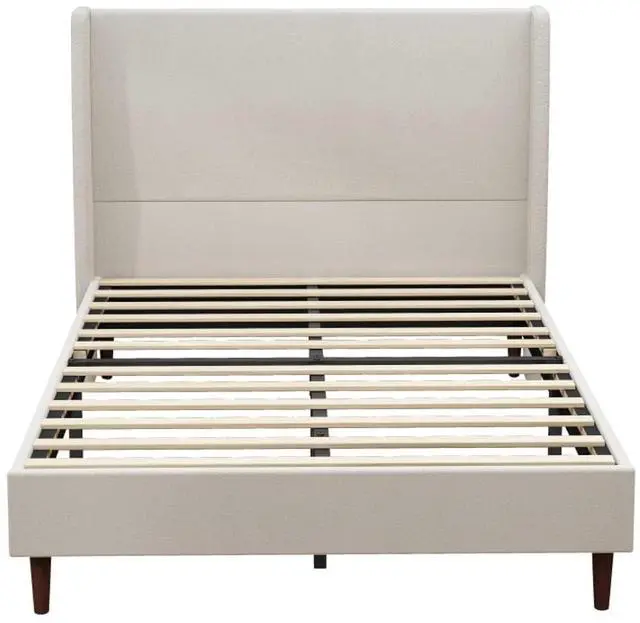 Alt view image 5 of 7 - King/Queen Size Upholstered Platform Bed Frame with High Headboard, Panel Bed Mattress Foundation with Wooden Slat Support for Guest Room Apartment Bedroom, No Box Spring Needed (Beige+Queen+Chenille)