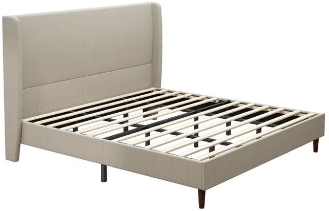 Alt view image 5 of 7 - King/Queen Size Upholstered Platform Bed Frame with High Headboard, Panel Bed Mattress Foundation with Wooden Slat Support for Guest Room Apartment Bedroom, No Box Spring Needed (Beige+King+Linen)