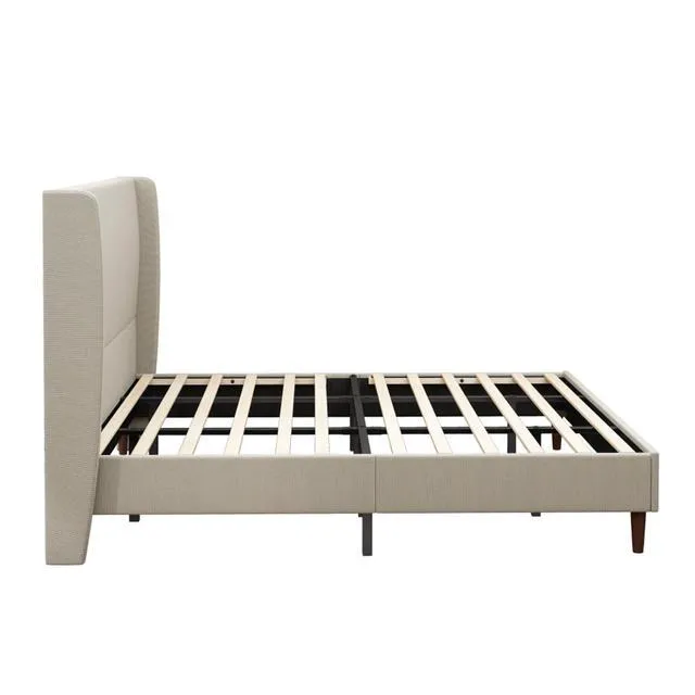 Alt view image 6 of 7 - King/Queen Size Upholstered Platform Bed Frame with High Headboard, Panel Bed Mattress Foundation with Wooden Slat Support for Guest Room Apartment Bedroom, No Box Spring Needed (Beige+King+Linen)