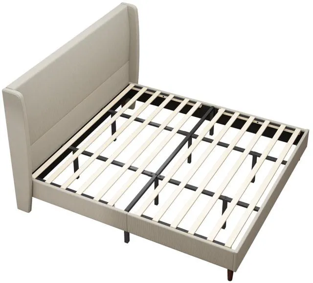 Alt view image 7 of 7 - King/Queen Size Upholstered Platform Bed Frame with High Headboard, Panel Bed Mattress Foundation with Wooden Slat Support for Guest Room Apartment Bedroom, No Box Spring Needed (Beige+King+Linen)