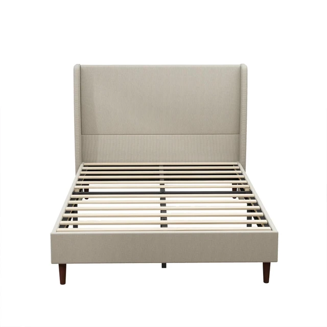 Alt view image 5 of 7 - King/Queen Size Upholstered Platform Bed Frame with High Headboard, Panel Bed Mattress Foundation with Wooden Slat Support for Guest Room Apartment Bedroom, No Box Spring Needed (Beige+Queen+Linen)
