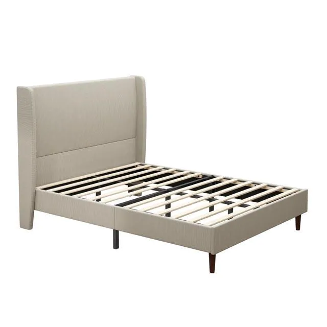 Alt view image 6 of 7 - King/Queen Size Upholstered Platform Bed Frame with High Headboard, Panel Bed Mattress Foundation with Wooden Slat Support for Guest Room Apartment Bedroom, No Box Spring Needed (Beige+Queen+Linen)