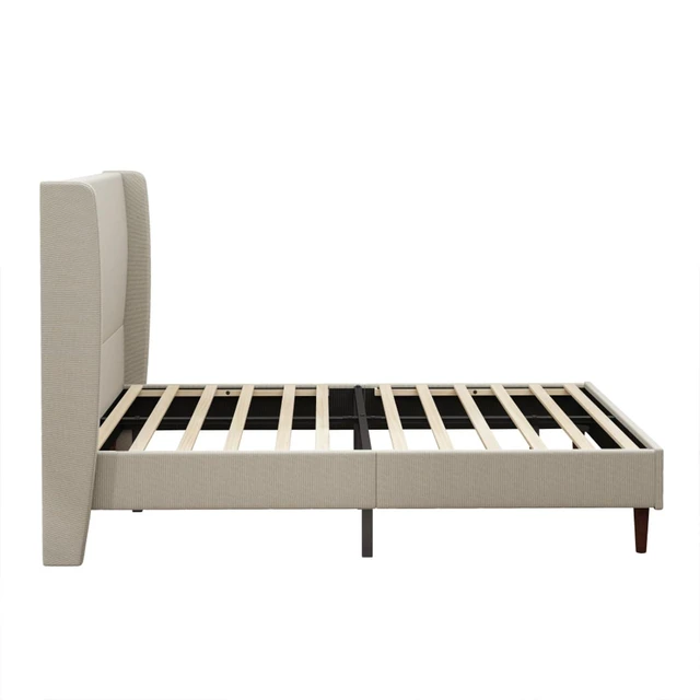 Alt view image 7 of 7 - King/Queen Size Upholstered Platform Bed Frame with High Headboard, Panel Bed Mattress Foundation with Wooden Slat Support for Guest Room Apartment Bedroom, No Box Spring Needed (Beige+Queen+Linen)