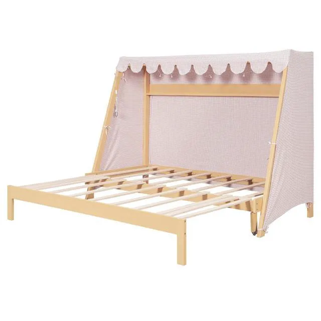 Alt view image 5 of 7 - Twin XL Canopy Bed Solid Wood Platform Bed Daybed w/Removable Canopy for Teens,Funny Tent Bedframe w/LED,Shelf&Wooden Slats Support for Boy Girl,Creative Cabin Beds for Bedroom Dorm (Natural Twin XL)