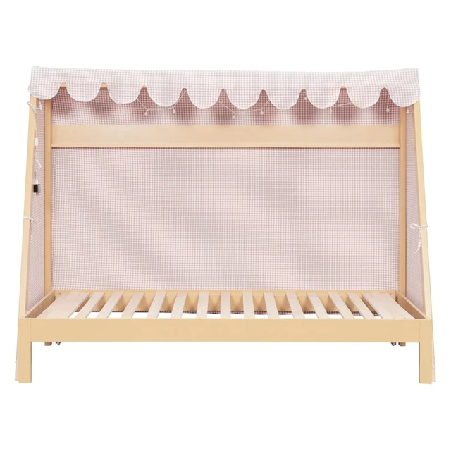 Alt view image 6 of 7 - Twin XL Canopy Bed Solid Wood Platform Bed Daybed w/Removable Canopy for Teens,Funny Tent Bedframe w/LED,Shelf&Wooden Slats Support for Boy Girl,Creative Cabin Beds for Bedroom Dorm (Natural Twin XL)