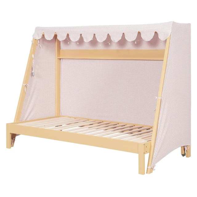 Alt view image 4 of 7 - Twin XL Canopy Bed Solid Wood Platform Bed Daybed w/Removable Canopy for Teens,Funny Tent Bedframe w/LED,Shelf&Wooden Slats Support for Boy Girl,Creative Cabin Beds for Bedroom Dorm (Natural Twin XL)