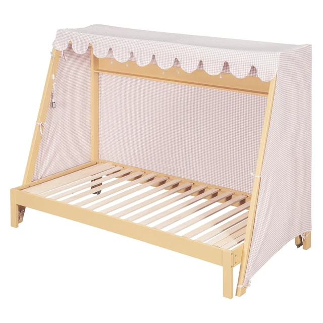 Alt view image 7 of 7 - Twin XL Canopy Bed Solid Wood Platform Bed Daybed w/Removable Canopy for Teens,Funny Tent Bedframe w/LED,Shelf&Wooden Slats Support for Boy Girl,Creative Cabin Beds for Bedroom Dorm (Natural Twin XL)