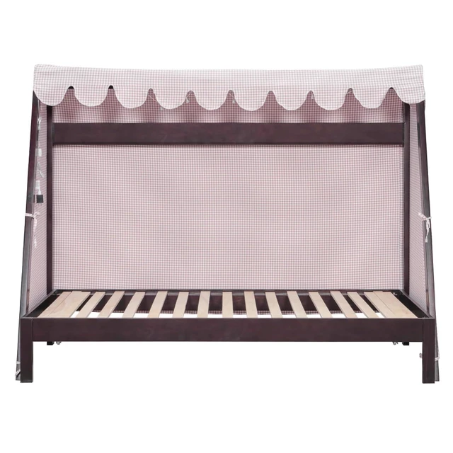 Alt view image 4 of 7 - Twin XL Canopy Bed Solid Wood Platform Bed Daybed w/Removable Canopy for Teens,Funny Tent Bedframe w/LED,Shelf&Wooden Slats Support for Boy Girl,Creative Cabin Beds for Bedroom Dorm (Espresso Twin XL)