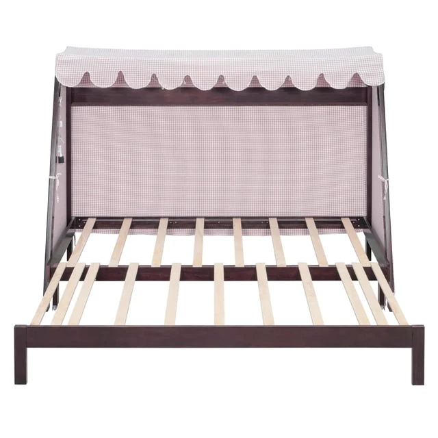 Alt view image 6 of 7 - Twin XL Canopy Bed Solid Wood Platform Bed Daybed w/Removable Canopy for Teens,Funny Tent Bedframe w/LED,Shelf&Wooden Slats Support for Boy Girl,Creative Cabin Beds for Bedroom Dorm (Espresso Twin XL)