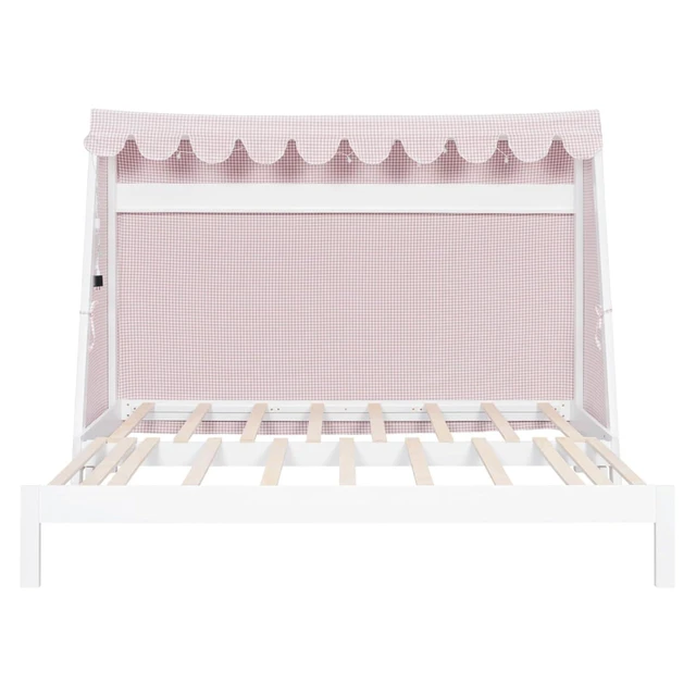Alt view image 5 of 7 - Twin XL Canopy Bed Solid Wood Platform Bed Daybed w/Removable Canopy for Teens,Funny Tent Bedframe w/LED,Shelf&Wooden Slats Support for Boy Girl,Creative Cabin Beds for Bedroom Dorm (White Twin XL)