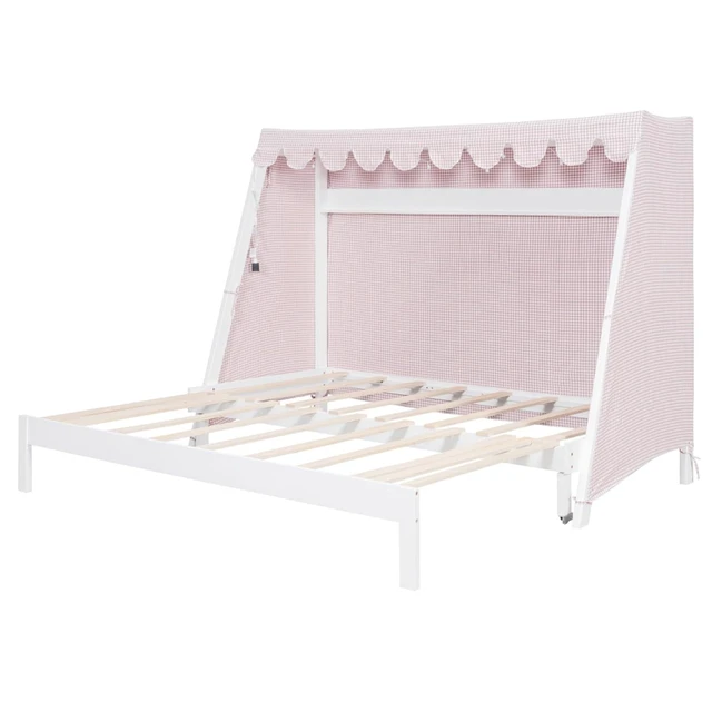 Alt view image 7 of 7 - Twin XL Canopy Bed Solid Wood Platform Bed Daybed w/Removable Canopy for Teens,Funny Tent Bedframe w/LED,Shelf&Wooden Slats Support for Boy Girl,Creative Cabin Beds for Bedroom Dorm (White Twin XL)
