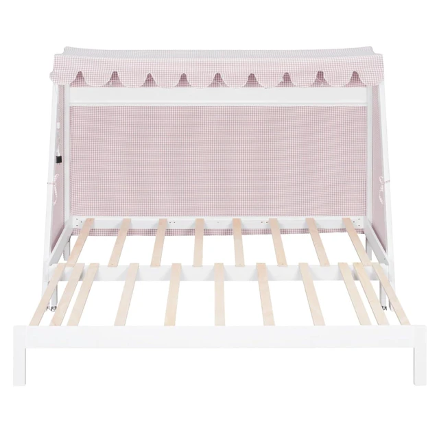 Alt view image 6 of 7 - Twin XL Canopy Bed Solid Wood Platform Bed Daybed w/Removable Canopy for Teens,Funny Tent Bedframe w/LED,Shelf&Wooden Slats Support for Boy Girl,Creative Cabin Beds for Bedroom Dorm (White Twin XL)
