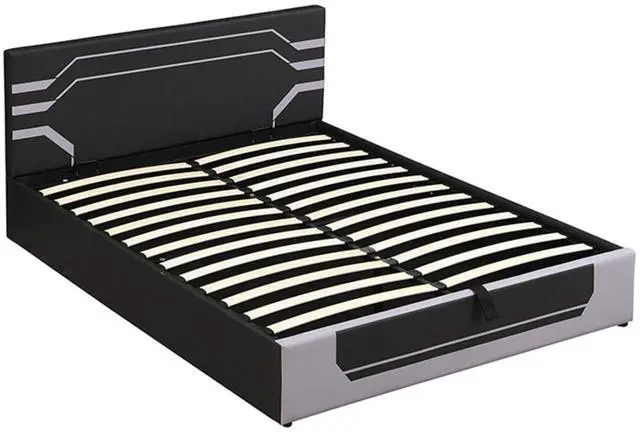 Alt view image 5 of 7 - Hassyee Queen Size Modern Upholstered Platform Bed with Padded Headboard, Hydraulic Storage Gaming Bed Frame with Slat Support for Bedroom Apartment Gaming Room, Quick Assembly (Black+ Gray Queen)