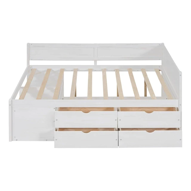 Alt view image 5 of 7 - Hassyee Full Size Daybed with 4 Drawers and Storage Shelves, Solid Wood Platform Bed with Slat Support, Captain's Beds for Teens Guest Room Apartment Bedroom, No Box Spring Needed