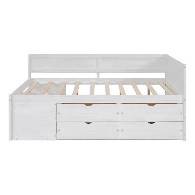Alt view image 4 of 7 - Hassyee Full Size Daybed with 4 Drawers and Storage Shelves, Solid Wood Platform Bed with Slat Support, Captain's Beds for Teens Guest Room Apartment Bedroom, No Box Spring Needed