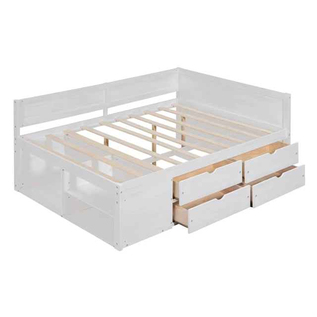Alt view image 6 of 7 - Hassyee Full Size Daybed with 4 Drawers and Storage Shelves, Solid Wood Platform Bed with Slat Support, Captain's Beds for Teens Guest Room Apartment Bedroom, No Box Spring Needed