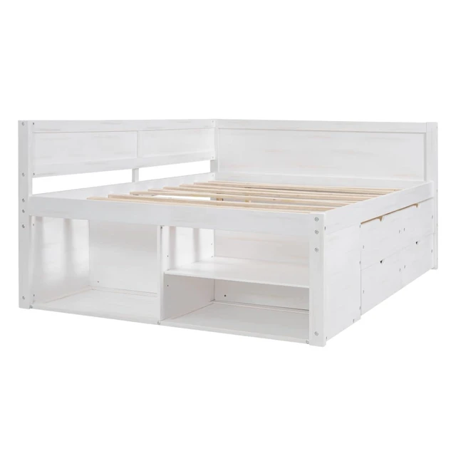 Alt view image 7 of 7 - Hassyee Full Size Daybed with 4 Drawers and Storage Shelves, Solid Wood Platform Bed with Slat Support, Captain's Beds for Teens Guest Room Apartment Bedroom, No Box Spring Needed
