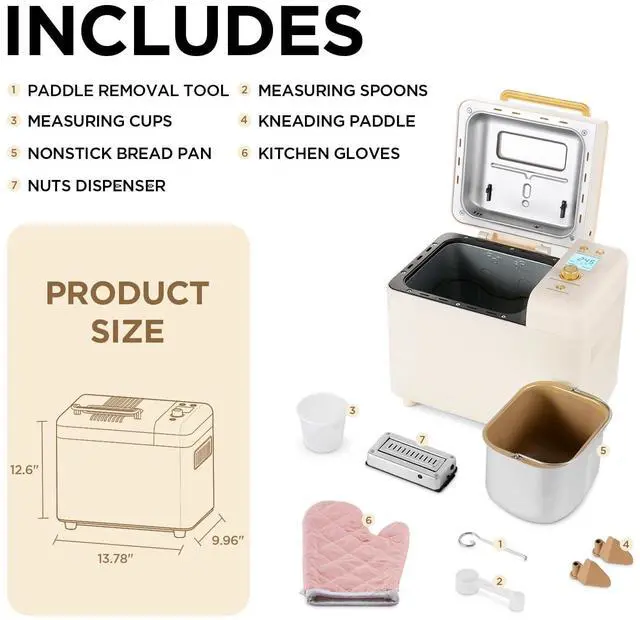 Alt view image 6 of 6 - 2.2LB 15-in-1 Bread Machine with Dual Heater and Auto Nut Dispenser