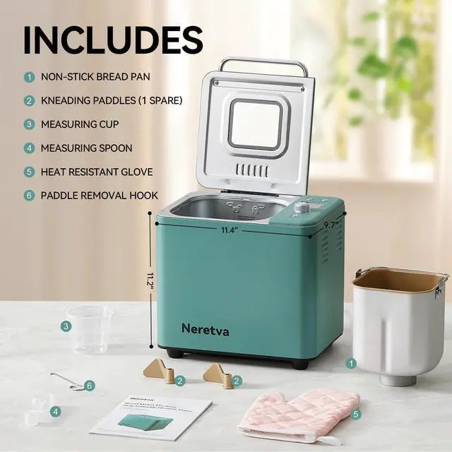 Alt view image 7 of 7 - 20-in-1 2LB Bread Maker Metal Bread Machine with Dual Heater, Green