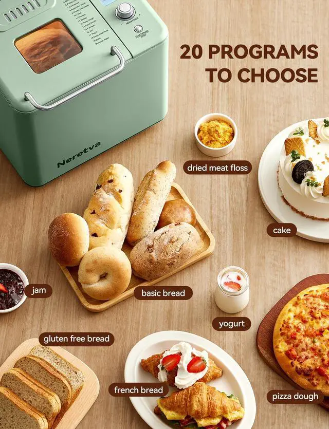 Alt view image 2 of 6 - Bread Maker 20-in-1 2LB Bread Machine with Dual Heater, Light Green