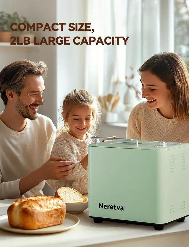 Alt view image 5 of 6 - Bread Maker 20-in-1 2LB Bread Machine with Dual Heater, Light Green