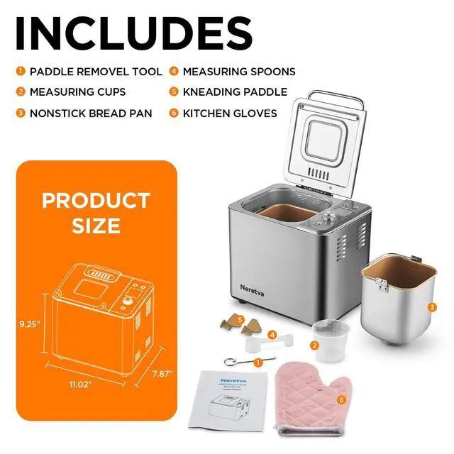Alt view image 6 of 7 - 20-in-1 2LB Bread Maker Metal Bread Machine with Dual Heater-Silver