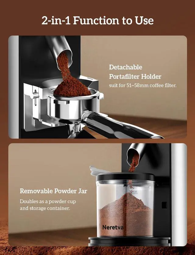 Alt view image 2 of 7 - Stainless Steel Espresso Grinder with Portafilter Holder, Silver