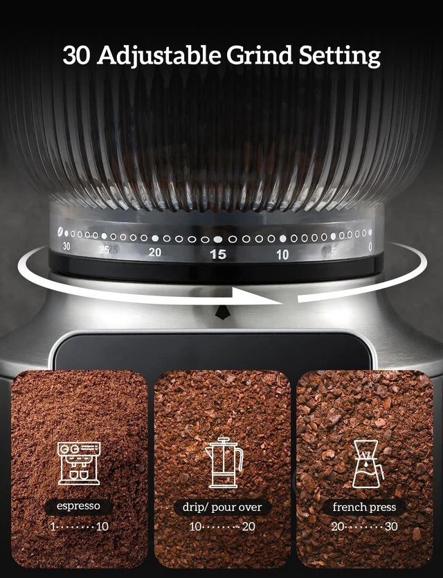 Alt view image 5 of 7 - Stainless Steel Espresso Grinder with Portafilter Holder, Silver