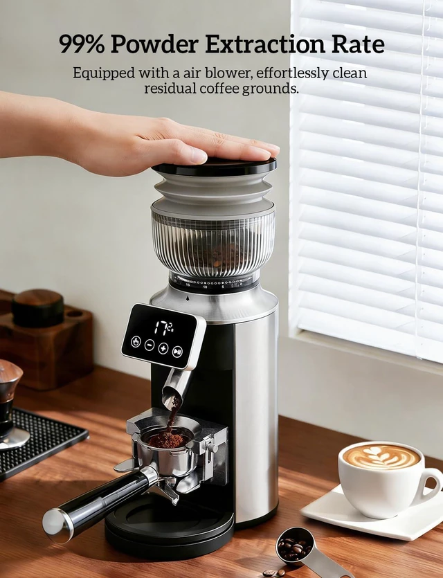 Alt view image 7 of 7 - Stainless Steel Espresso Grinder with Portafilter Holder, Silver