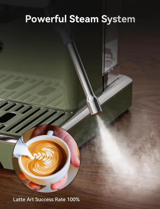 Alt view image 6 of 7 - Professional Retro Espresso Machine with 58mm Portafilter, Green