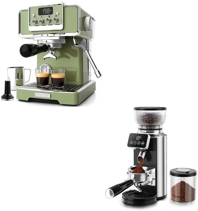 Main image of Burr Coffee Grinder, 2 in 1 Professional Espresso Grinder Stainless Steel & Espresso Maker Stainless Steel Professional Coffee Machine Espresso