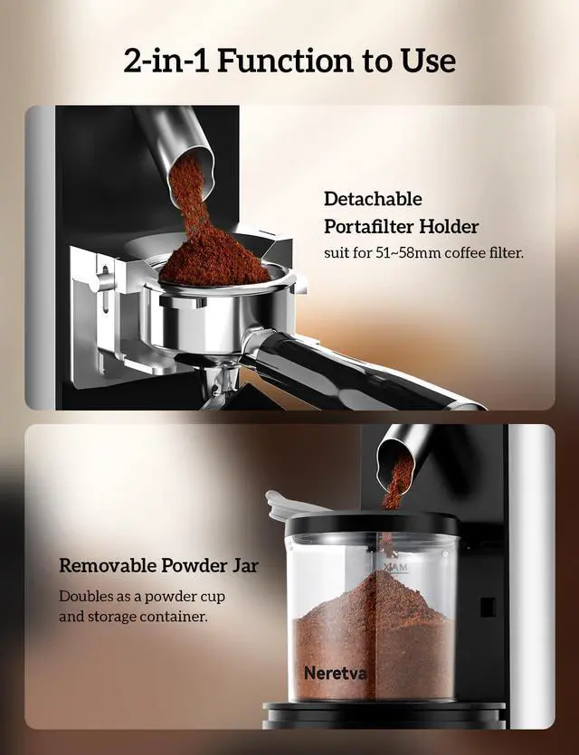 Alt view image 4 of 7 - Burr Coffee Grinder, 2 in 1 Professional Espresso Grinder Stainless Steel & Espresso Maker Stainless Steel Professional Coffee Machine Espresso